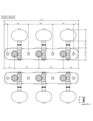 Gotoh 35G1800-2M Solid Brass Classic machine heads