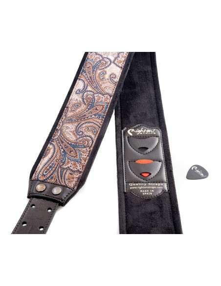 RightOn Straps Paisley Velvet-70 Brown Wide Guitar Strap