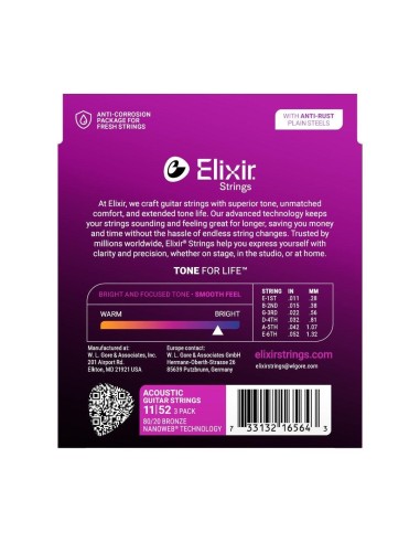 Elixir Bronze Bonus Pack Nanoweb Custom-Light