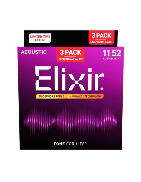 Elixir Phosphor Bronze Bonus Pack Nanoweb Custom-Light